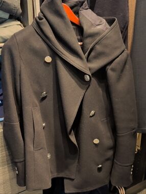 Balmain Black Double-Breasted Pea Coat